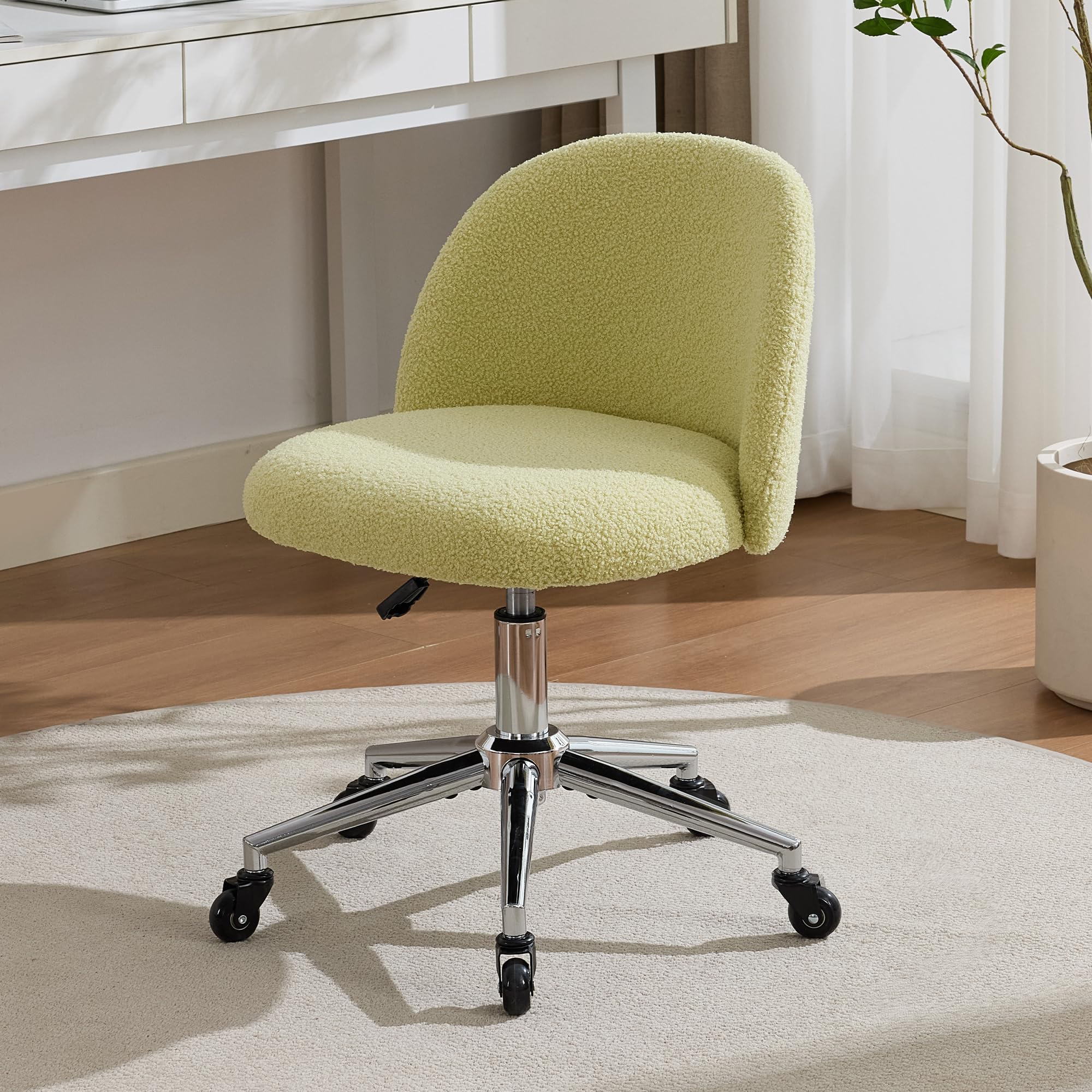 Home Office Chair with Quiet Wheels - Armless Vanity Chair Vanity Stool, 360 Swivel Height Adjustable White