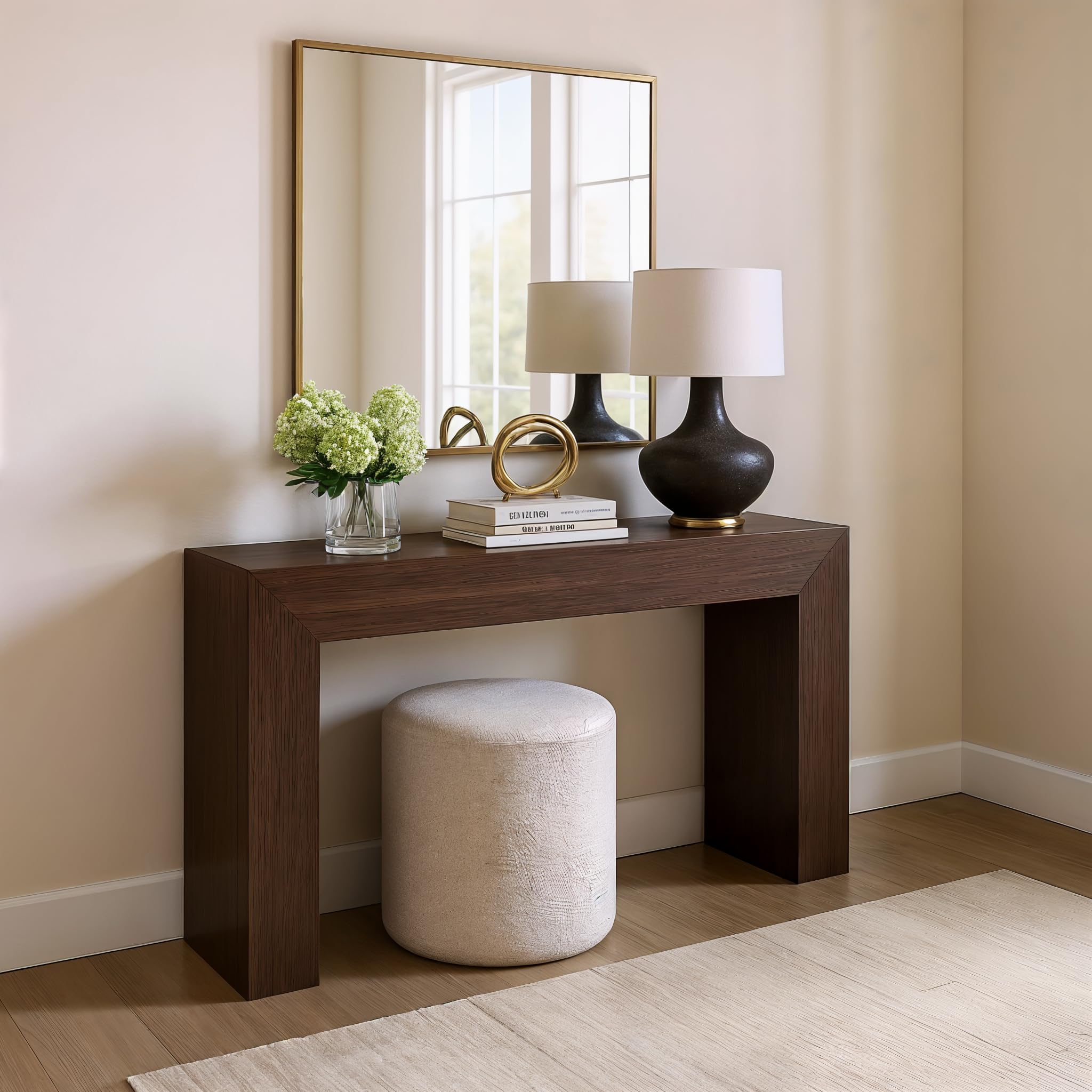 Plank+Beam Grand Console Table, 66 Inch Modern Solid Wood Sofa Table, Narrow Entryway Table for Hallway, Behind the Couch, Living Room, Foyer, Black Wirebrush
