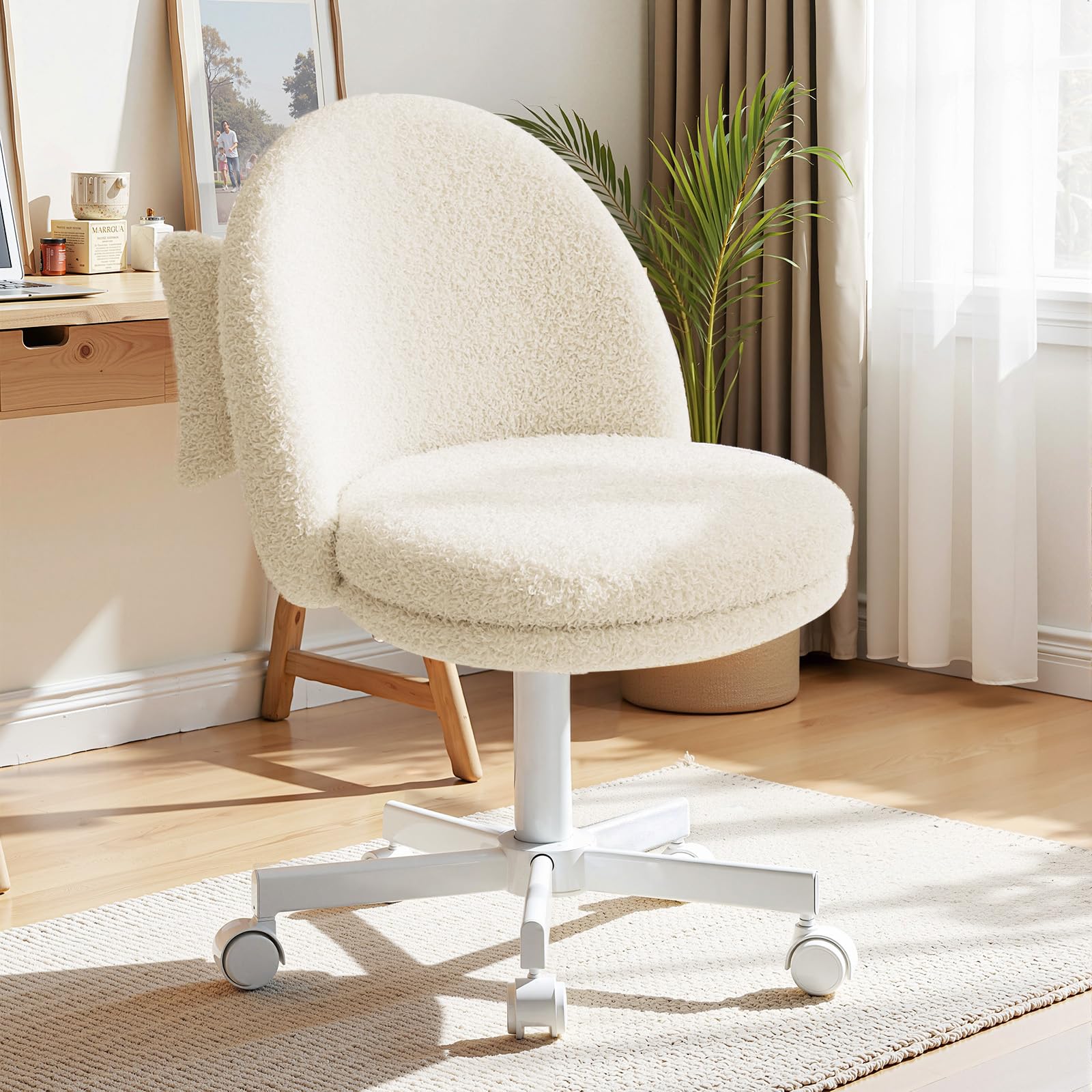 Velvet Armless Tall Office Chair with Wheels, Adjustable Height Desk Chair with Lumbar Support