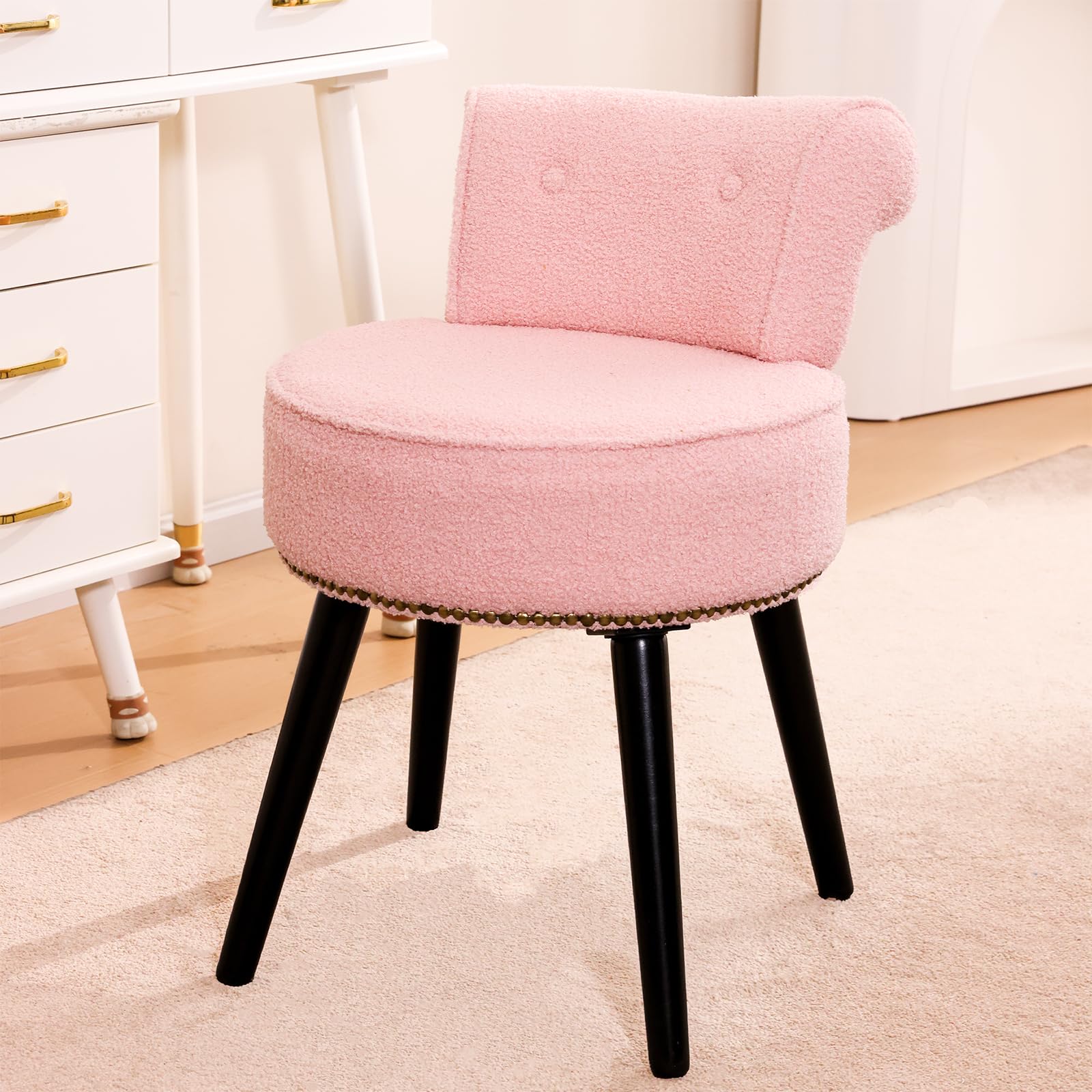 Vanity Chair with Adjustable Backrest, Velvet Upholstery Armless Makeup Stool, White Vanity Stool with Gold Metal Legs for Bedroom Living Room Kitchen Dinning Room (Velvet White)
