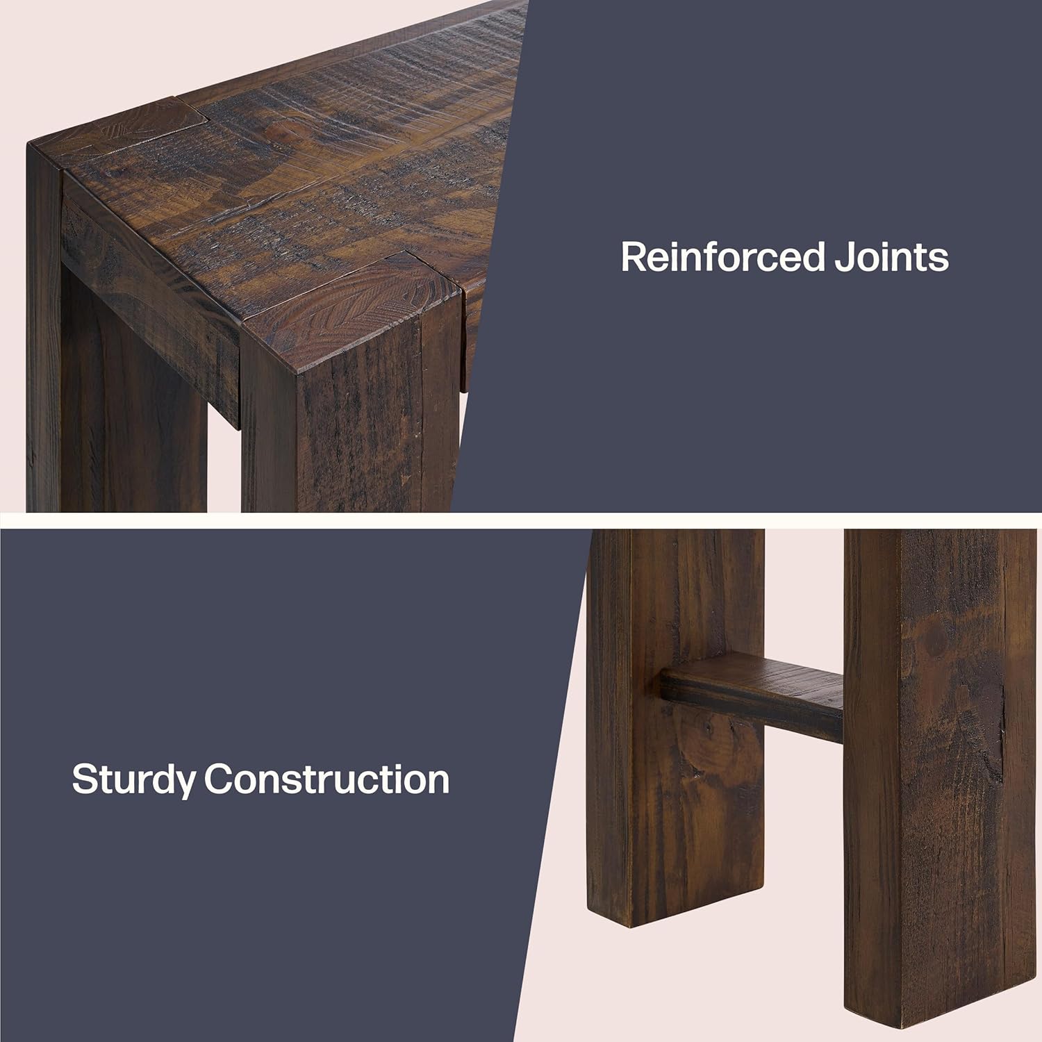 Alaterre Furniture Classic Solid Wood Console Table - 36 Inch Modern Farmhouse Small Entryway Table - Easy Assembly Living Room Furniture for Behind The Couch, Entryway, or Hallway (Brown)