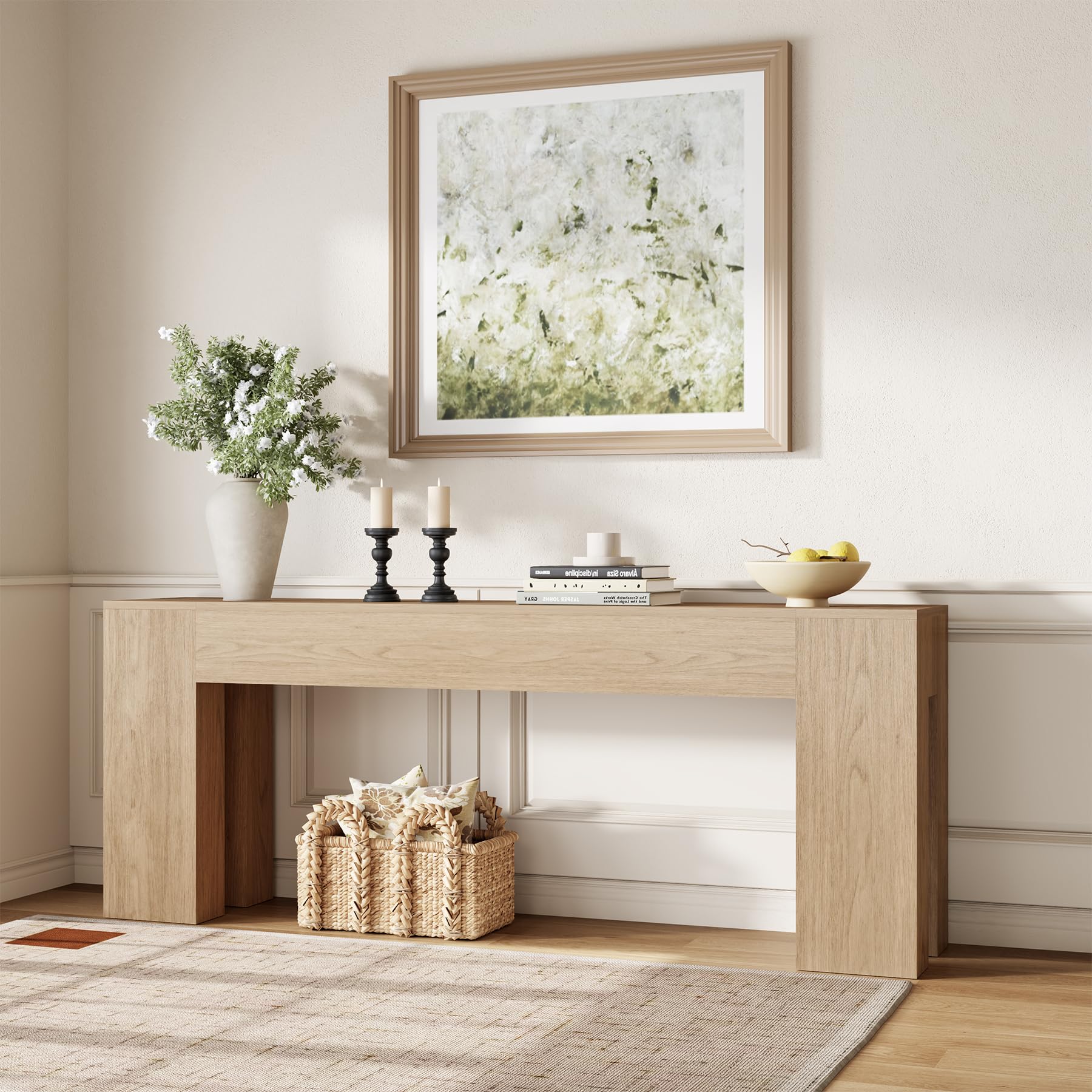 Epecoya Extra Long Sofa Console Table for Entryway Living Room, 79-Inch Farmhouse Wood Behind Couch Table, Rectangular Accent Console with Wooden Double Base for Hallway Foyer Entrance, Natural Oak