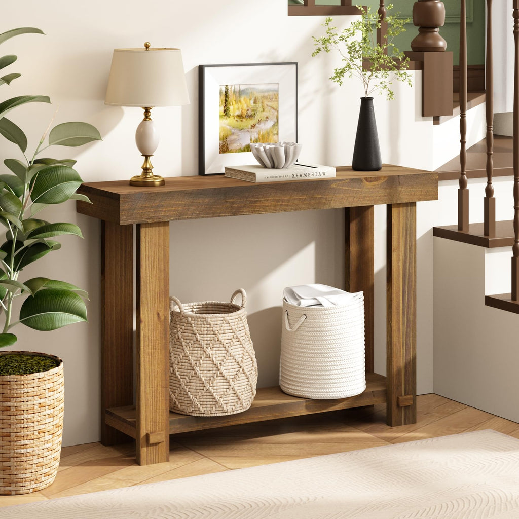 HOKYHOKY Solid Wood Console Table for Entryway, 42.5" Farmhouse Entryway Tables Thickened Tabletop and Legs Rustic Narrow Skinny Behind Couch Sofa Table for Living Room, Hallway, Foyer