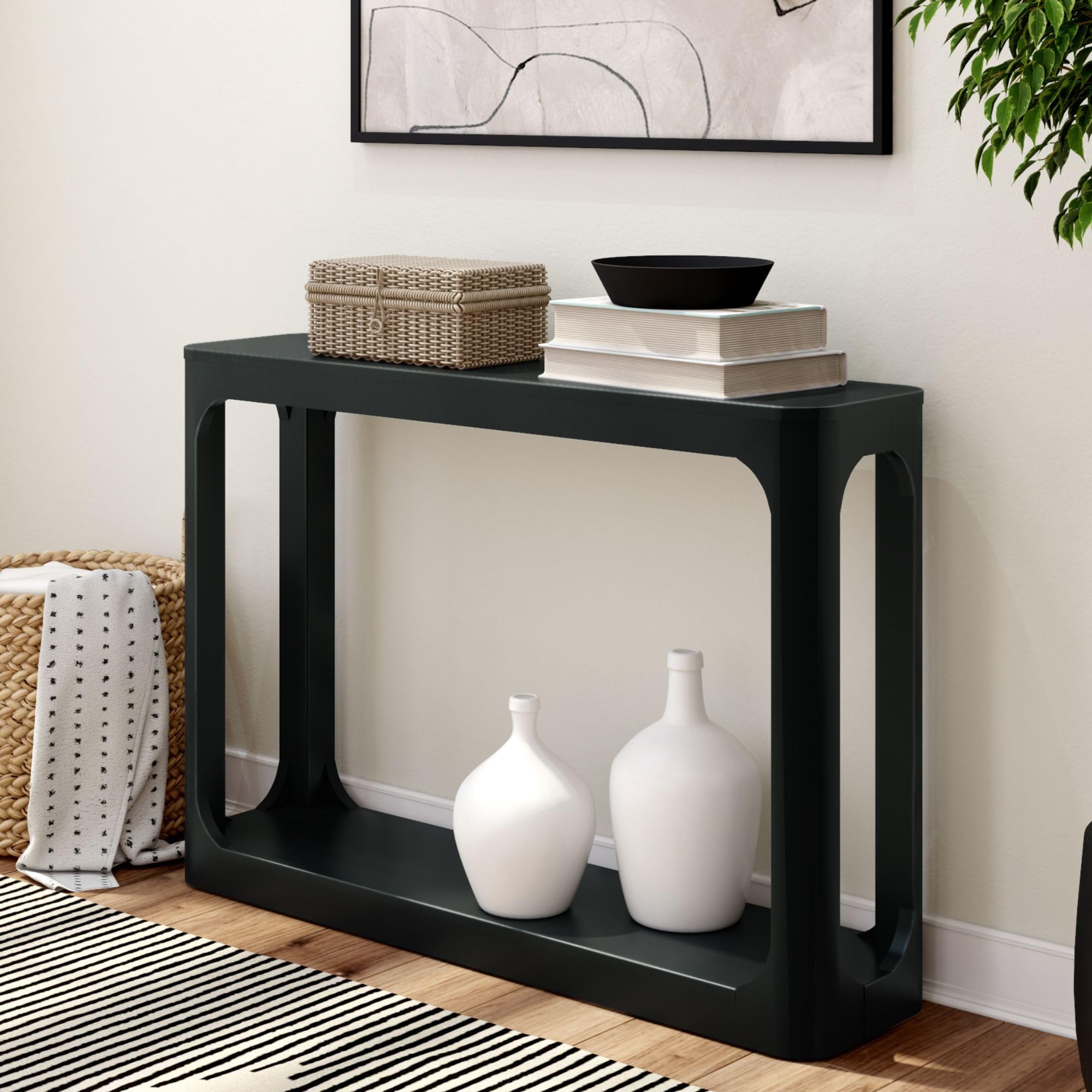 Plank+Beam Forma Console Table, 46 Inch, Solid Wood Sofa Table, Entryway Table for Hallway, Narrow Behind The Couch Table, Console Tables for Entryway, Living Room, Foyer, Easy Assembly, Pecan