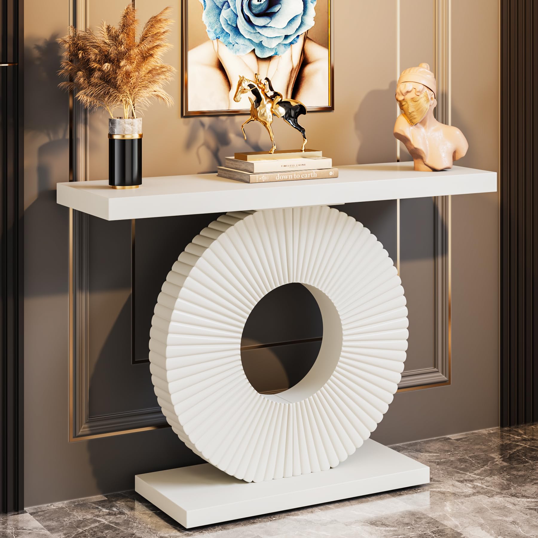 Tribesigns Modern Console Table with Geometric Base, 40 inch Wood Entryway Table Sofa Table Narrow Long, Contemporary Accent Table for Living Room, Entryway, Hallway, Black