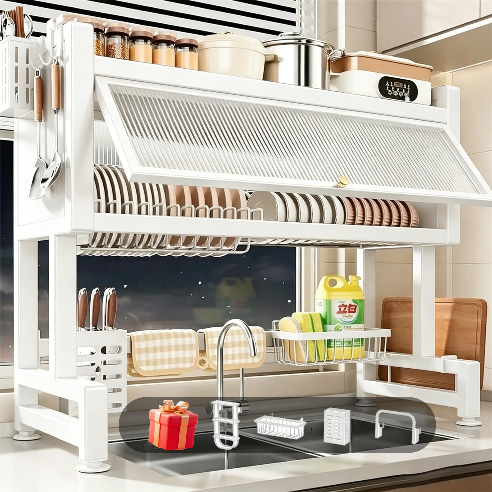 Over the Sink Dish Drainer Drying Rack, Dish Rack Over Sink, Piano Finish, Modern Dish Racks, for Dishes, Glasses, Bowls, and Cutlery