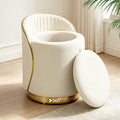Vanity Stool with Back, 360° Swivel Round Makeup Vanity Chair, Foot Stools Ottoman Faux Fur, Upholstered Multifunctional Accent Stool for Makeup, Bedroom, Living Room, Cream