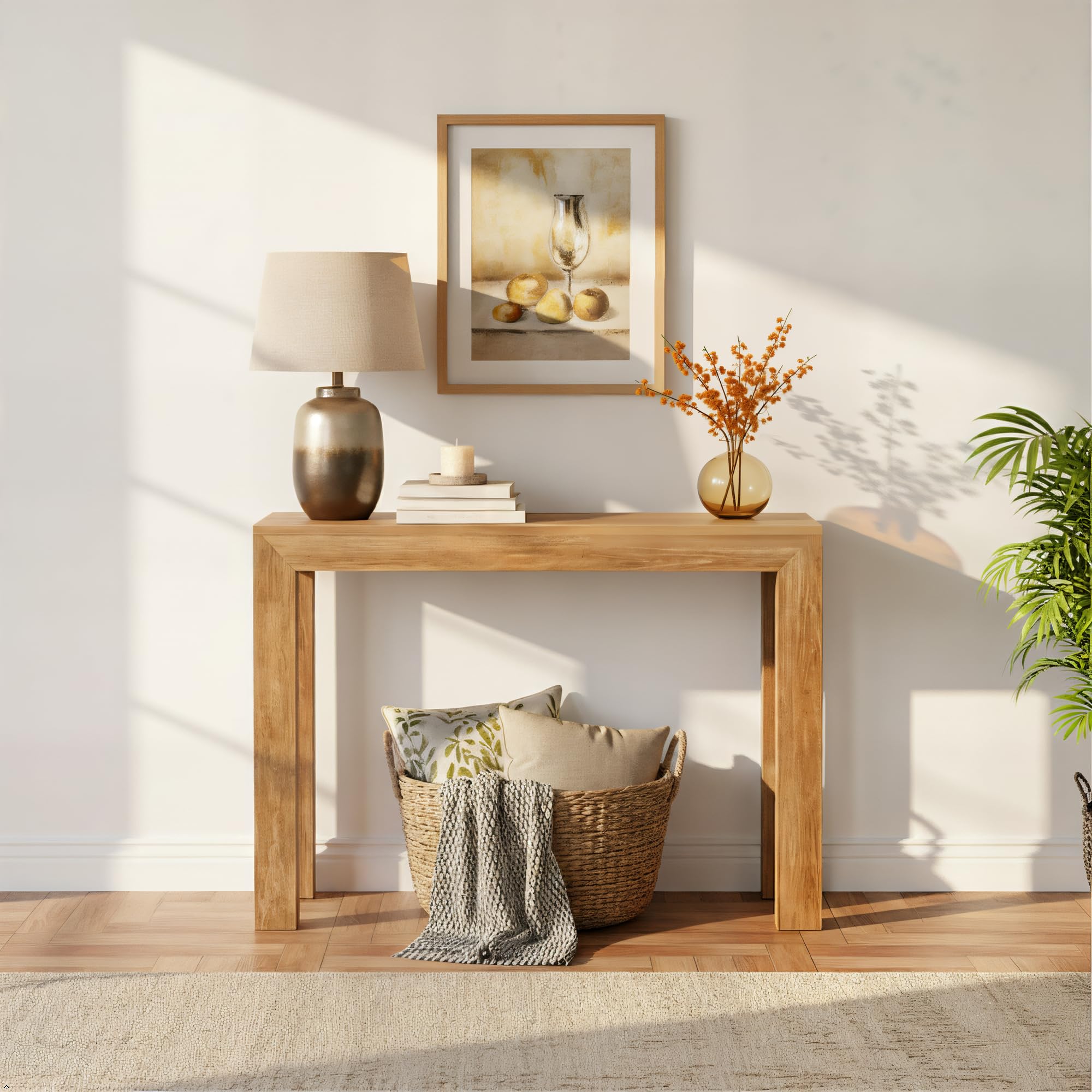 Plank+Beam Modern Solid Wood Console Table, 46 Inch, Sofa Table, Narrow Entryway Table for Hallway, Behind The Couch, Living Room, Foyer, Easy Assembly, Blonde