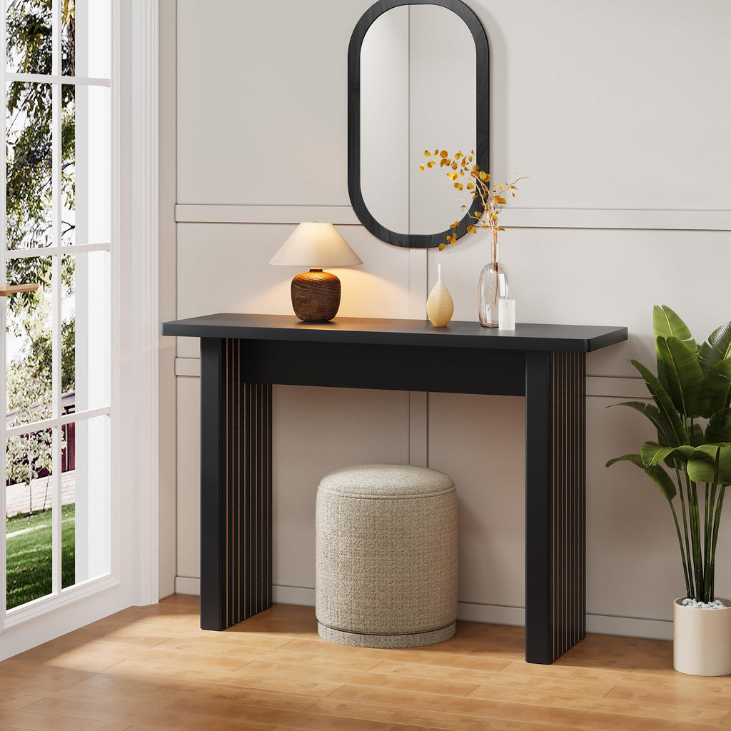 AVZEAR 43.3" Mid Century Narrow Entryway Console Table, Modern Fluted Wood Couch Table Behind Sofa Long and Skinny for Living Room Hallway Entrance Foyer (Natural)