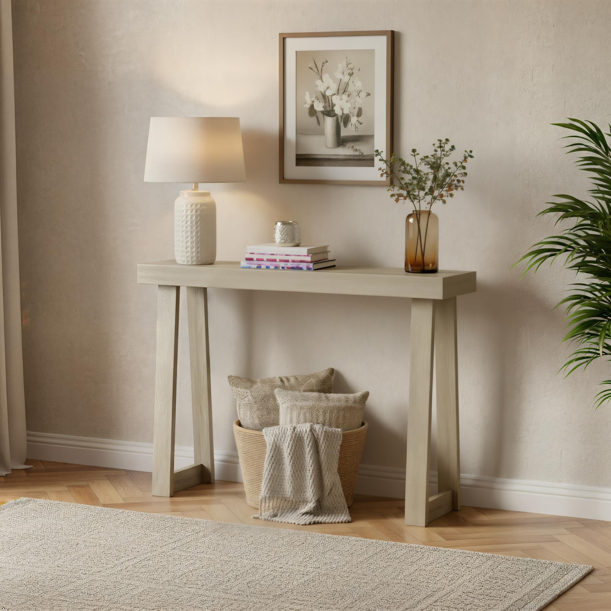 Plank+Beam Solid Wood Console Table, 46 Inch, Sofa Table, Narrow Entryway Table for Hallway, Behind The Couch, Living Room, Foyer, Easy Assembly, Blonde