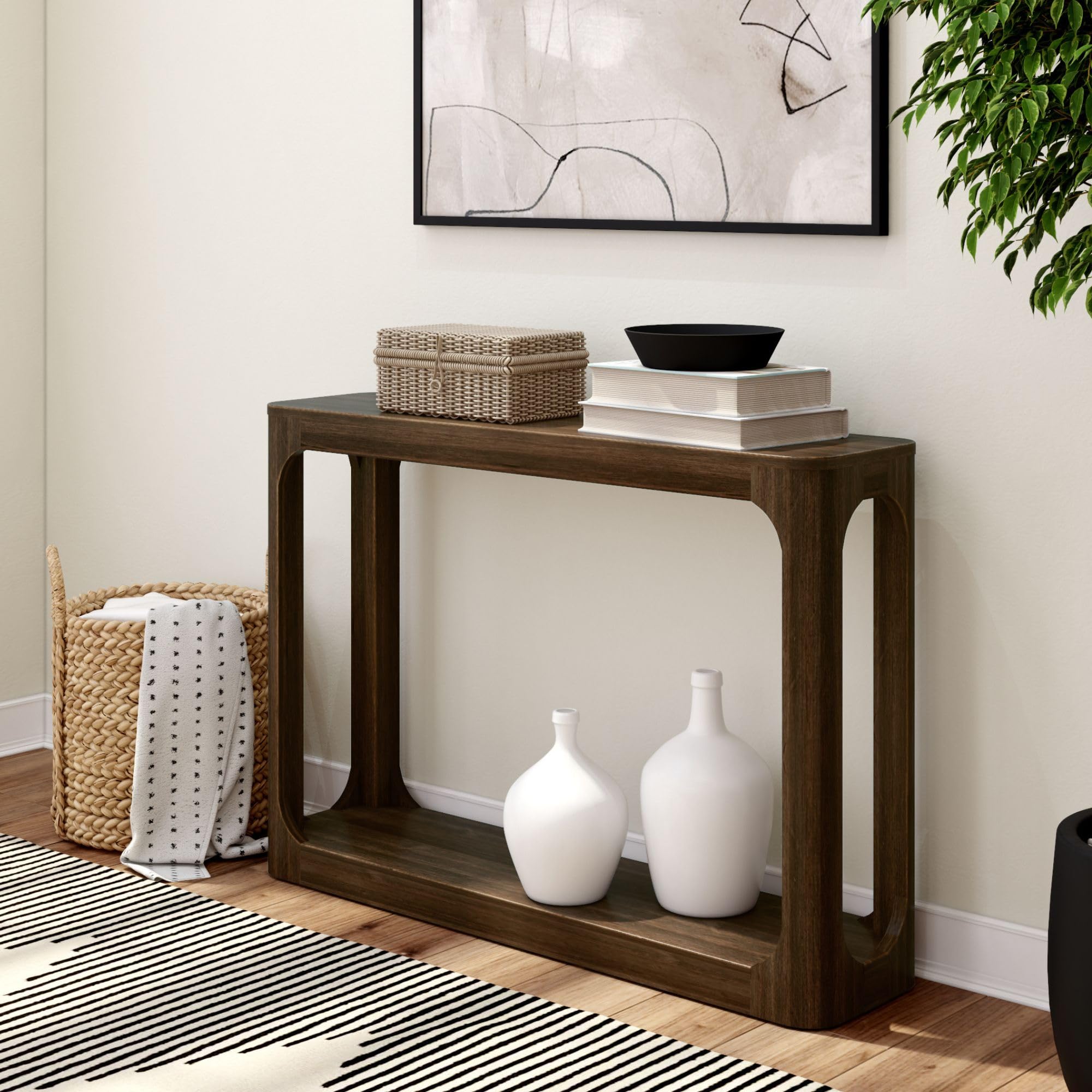 Plank+Beam Forma Console Table, 46 Inch, Solid Wood Sofa Table, Entryway Table for Hallway, Narrow Behind The Couch Table, Console Tables for Entryway, Living Room, Foyer, Easy Assembly, Pecan