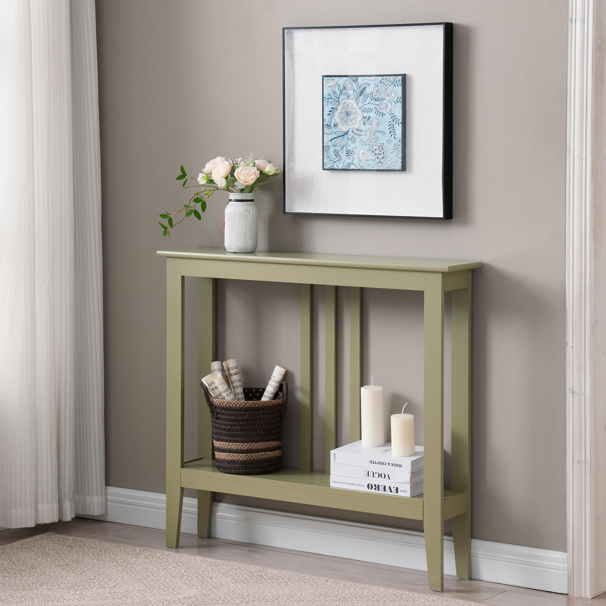 Kings Brand Furniture Narrow Console Table with Storage – Rectangular Entryway & Behind Sofa Table, Wood Accent Hallway Table for Foyer or Living Room, Espresso