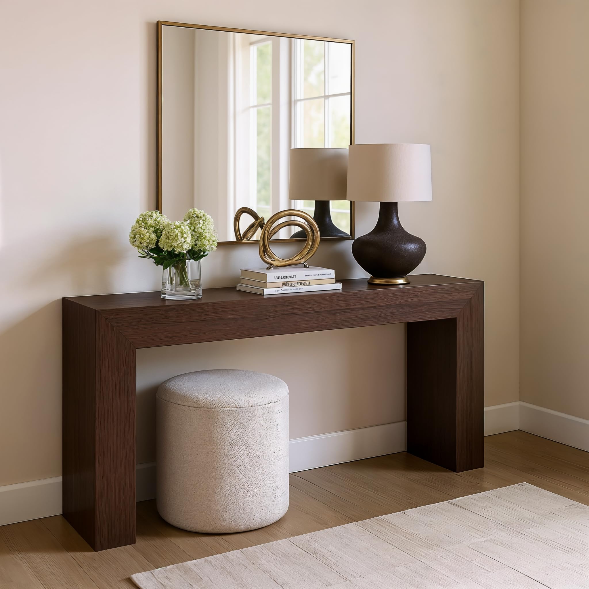 Plank+Beam Grand Console Table, 66 Inch Modern Solid Wood Sofa Table, Narrow Entryway Table for Hallway, Behind the Couch, Living Room, Foyer, Black Wirebrush