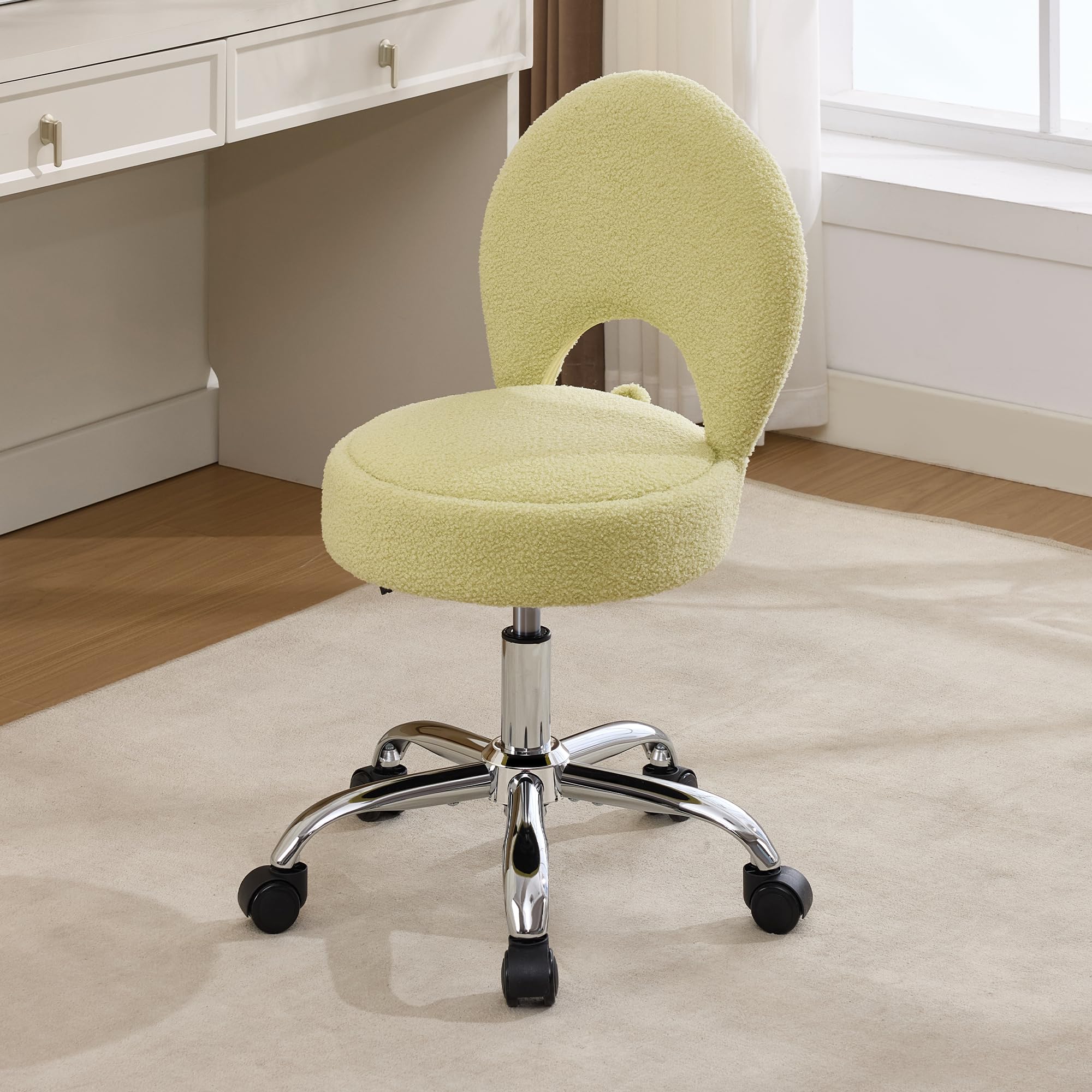 Home Office Chair Foldable Vanity Chair Vanity Stool with Storage 15.8" Spacious Seat 360° Swivel Height Adjustable White