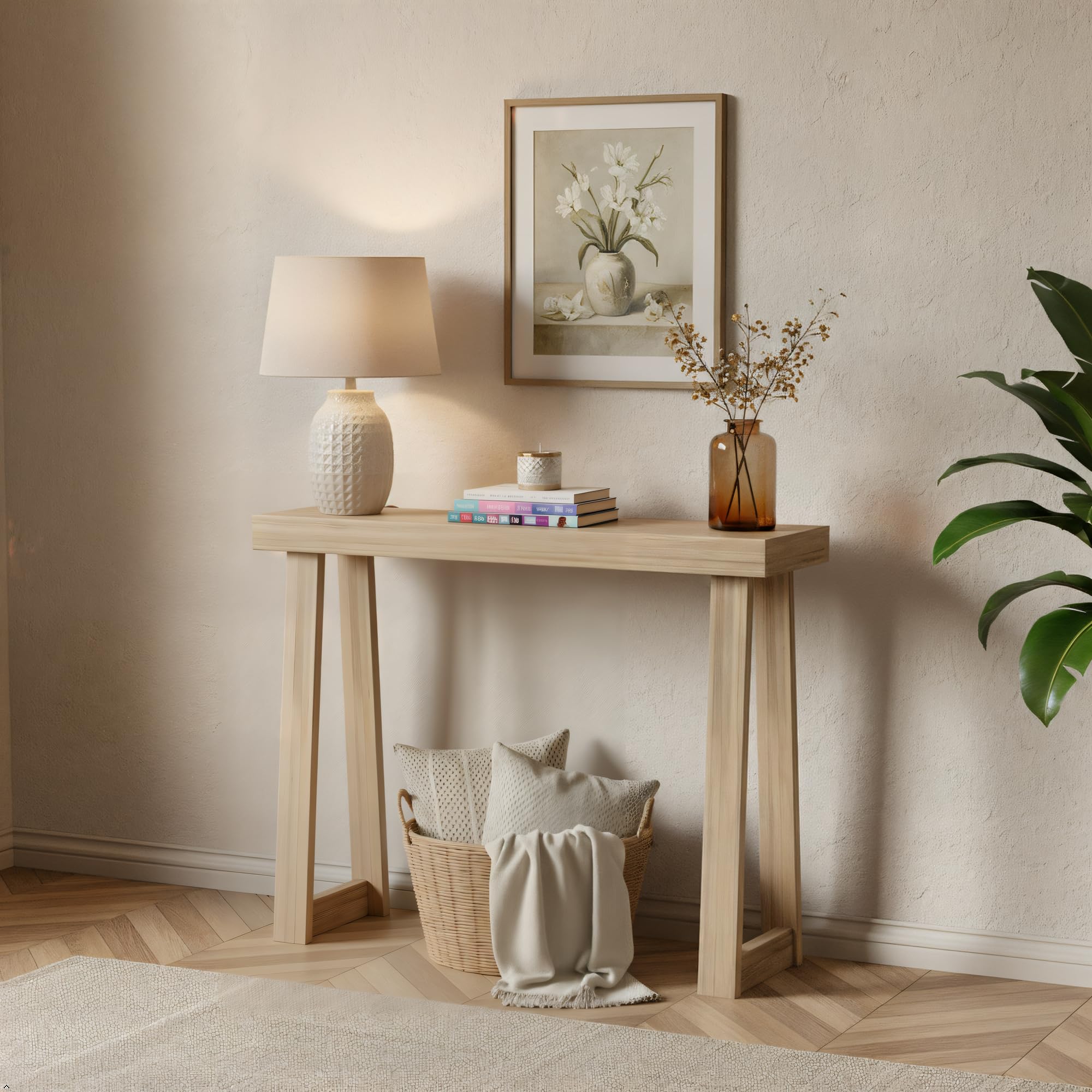Plank+Beam Solid Wood Console Table, 46 Inch, Sofa Table, Narrow Entryway Table for Hallway, Behind The Couch, Living Room, Foyer, Easy Assembly, Blonde