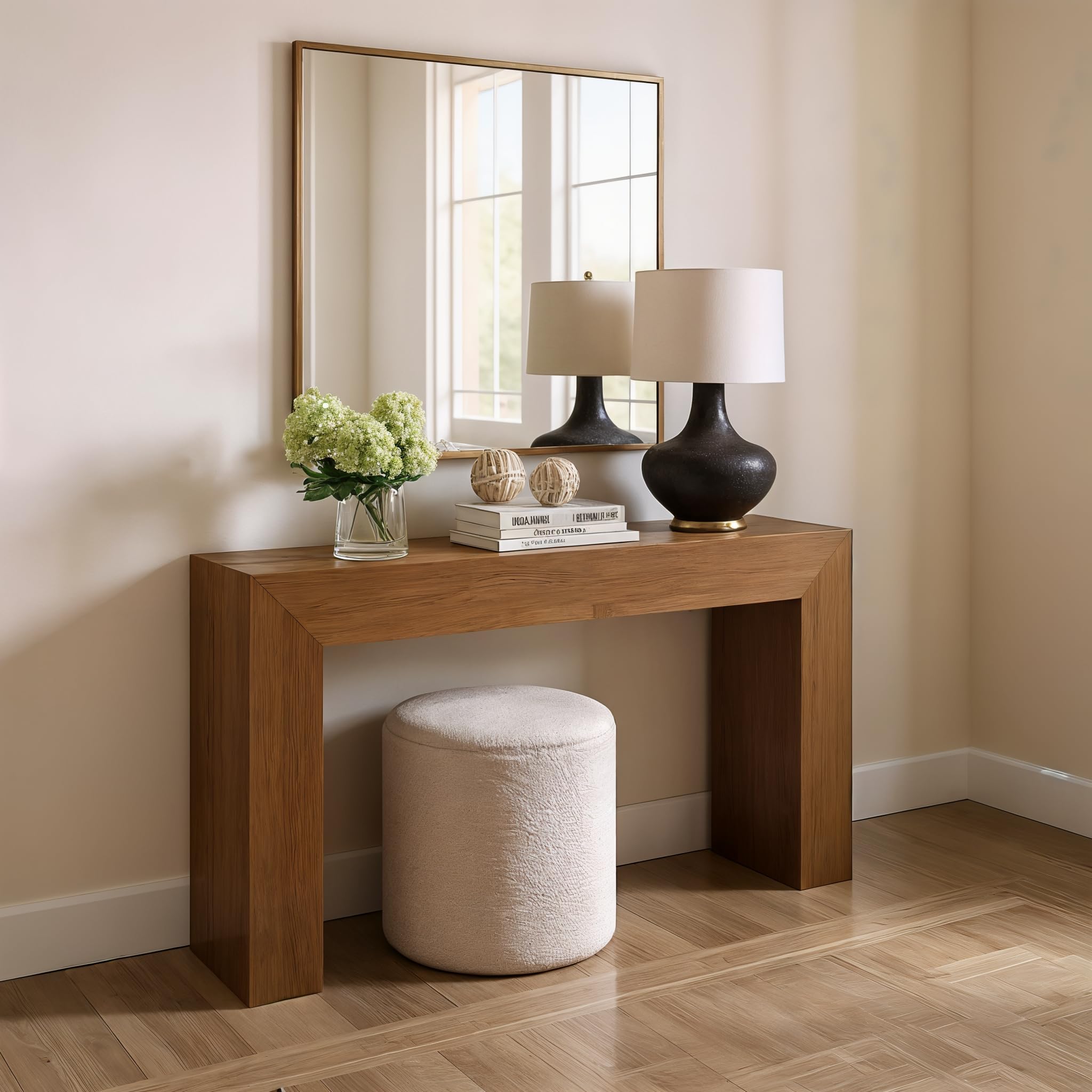 Plank+Beam Grand Console Table, 66 Inch Modern Solid Wood Sofa Table, Narrow Entryway Table for Hallway, Behind the Couch, Living Room, Foyer, Black Wirebrush