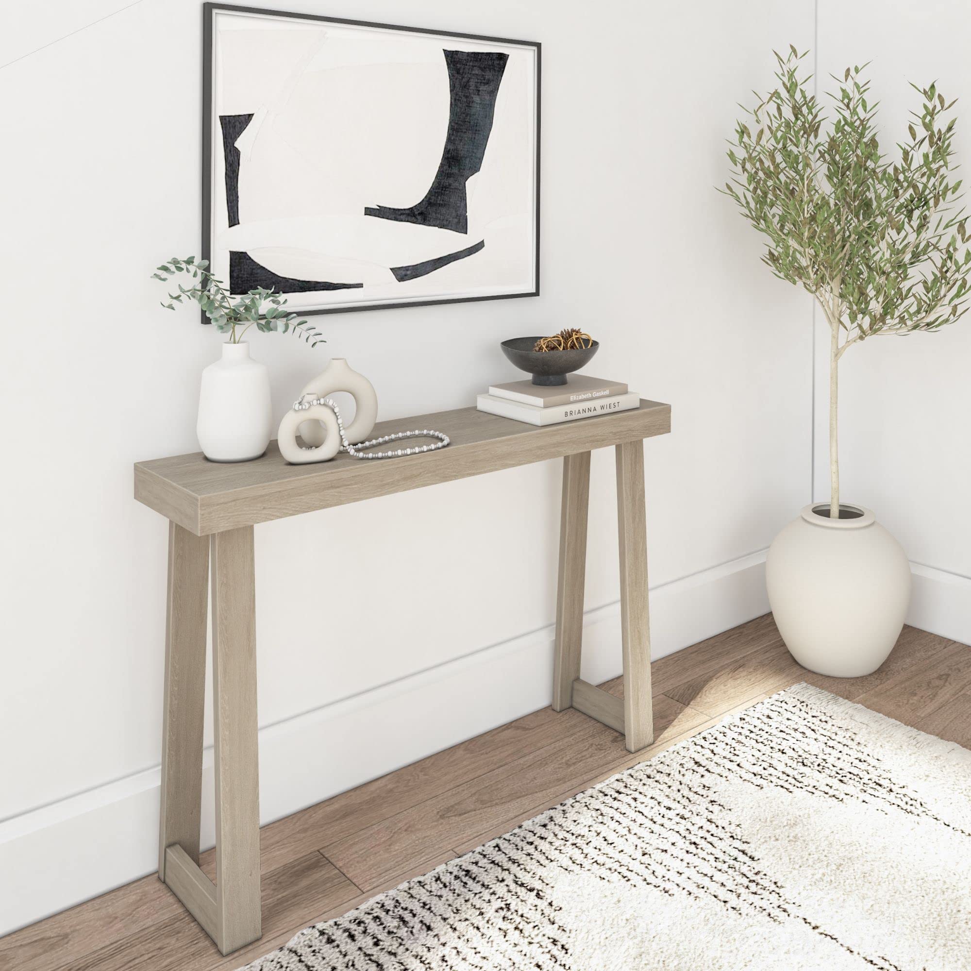 Plank+Beam Solid Wood Console Table, 46 Inch, Sofa Table, Narrow Entryway Table for Hallway, Behind The Couch, Living Room, Foyer, Easy Assembly, Blonde