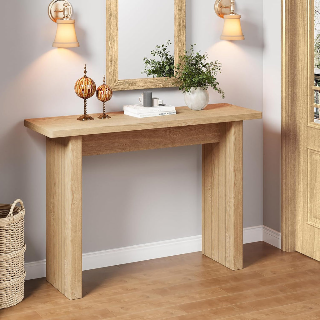 AVZEAR 43.3" Mid Century Narrow Entryway Console Table, Modern Fluted Wood Couch Table Behind Sofa Long and Skinny for Living Room Hallway Entrance Foyer (Natural)