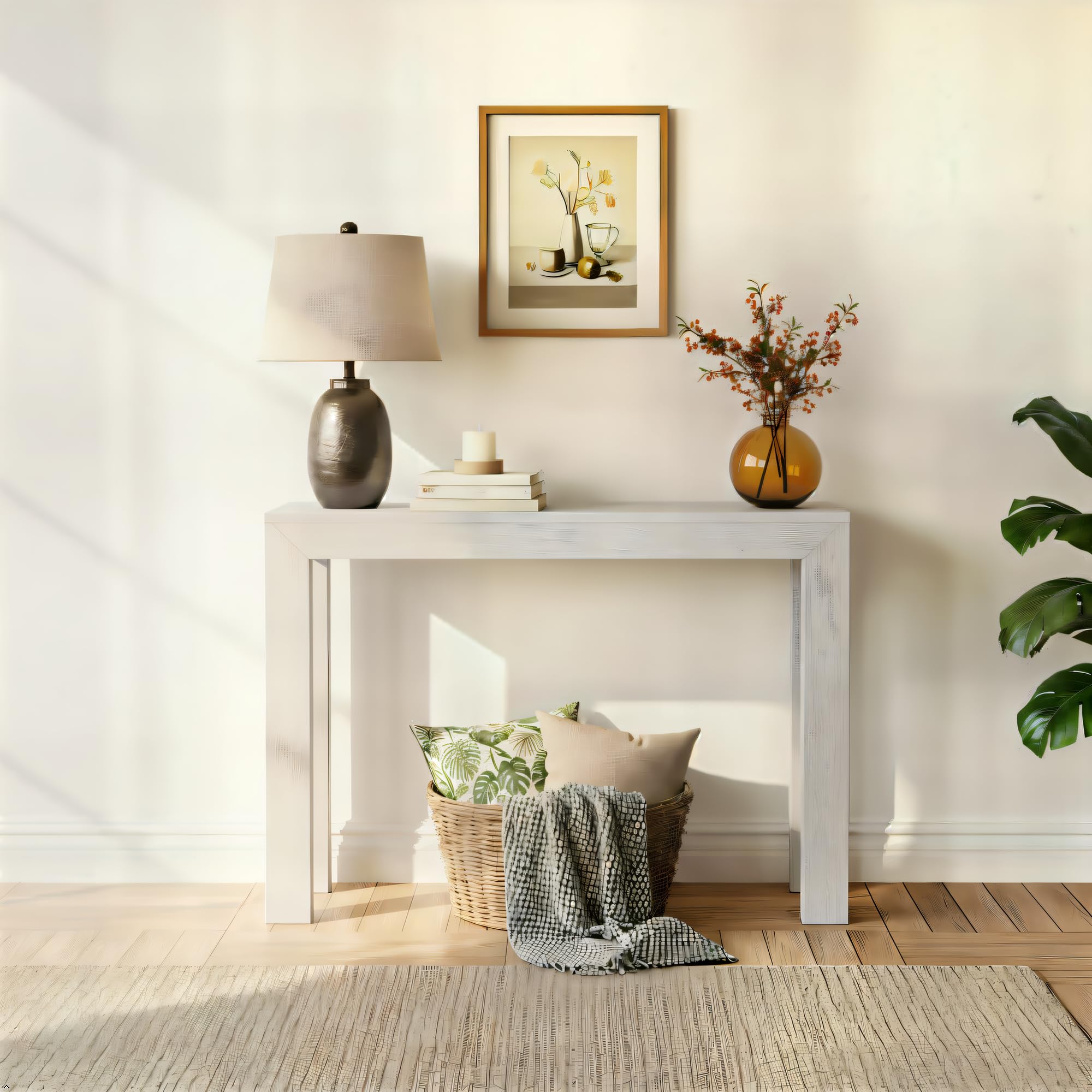 Plank+Beam Modern Solid Wood Console Table, 46 Inch, Sofa Table, Narrow Entryway Table for Hallway, Behind The Couch, Living Room, Foyer, Easy Assembly, Blonde