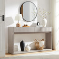 OKD 63" Fluted Console Table for Entryway, Modern Entryway Table with 2 Large Drawers, Long Sofa Table Behind Couch for Living Room, Hallway, Couch, Foyer，Natural Oak