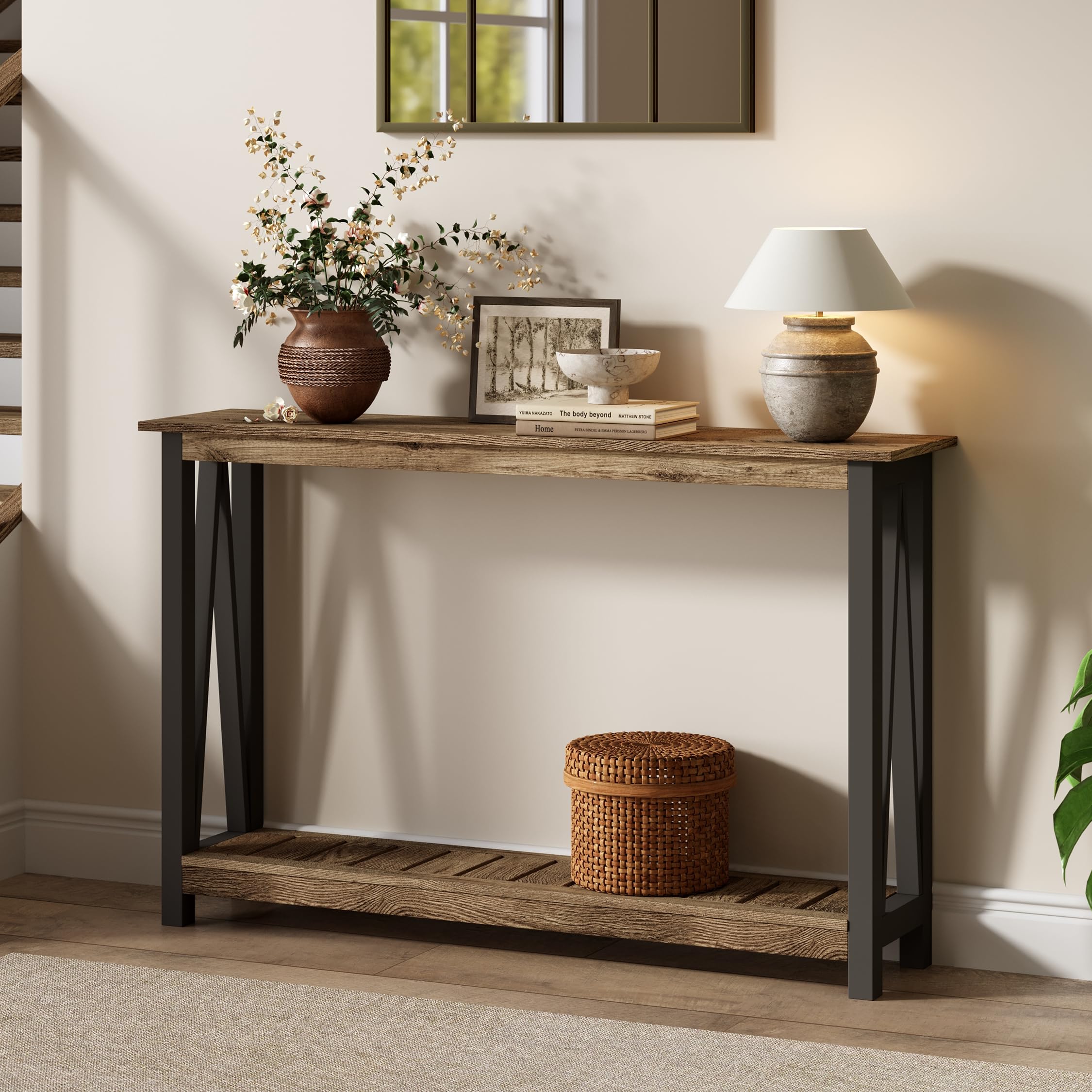 ChooChoo Farmhouse Console Table, Rustic Vintage Narrow Sofa Table for Entryway, Living Room, Hallway, 40 White