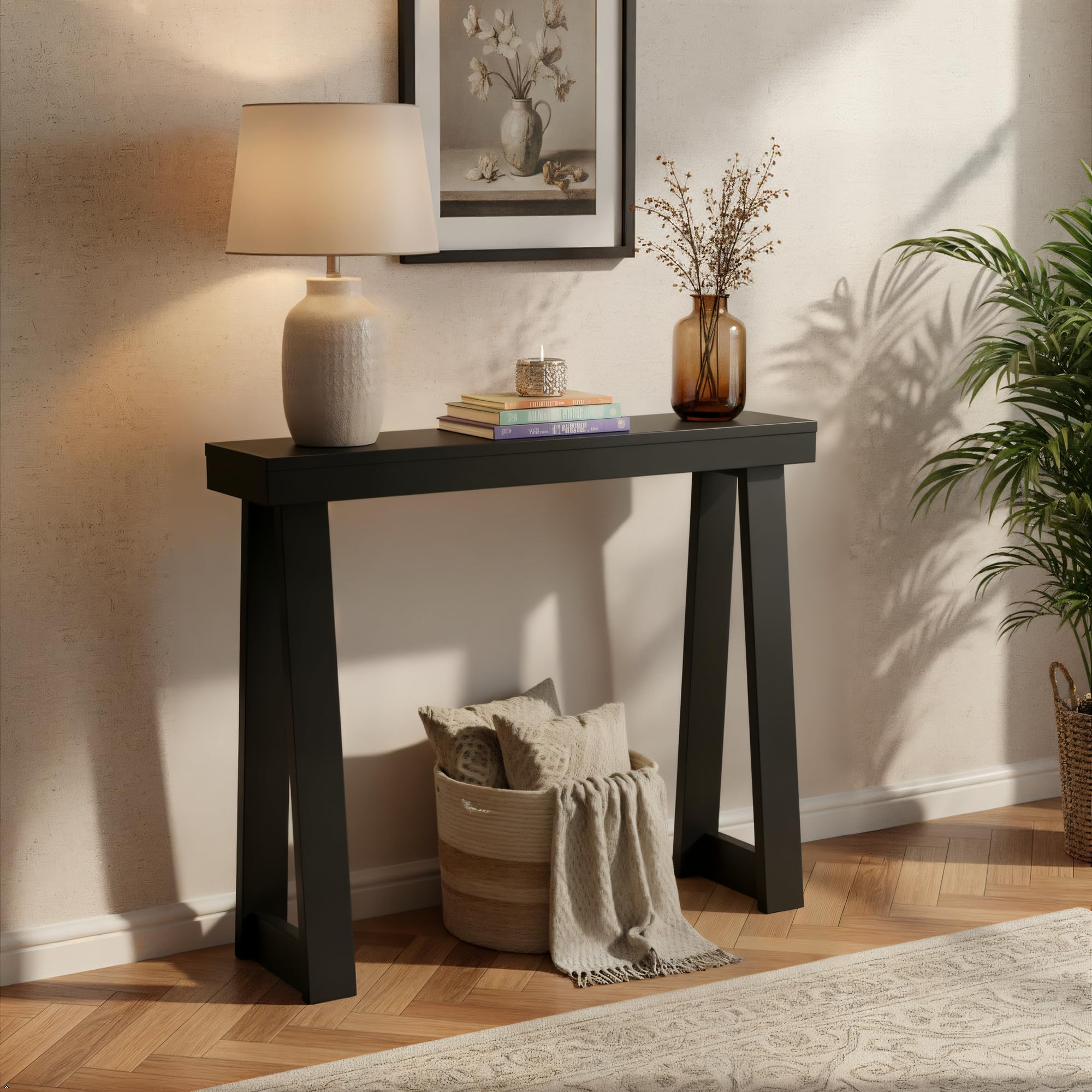 Plank+Beam Solid Wood Console Table, 56 Inch, Sofa Table, Narrow Entryway Table for Hallway, Behind The Couch, Living Room, Foyer, Easy Assembly, Blonde