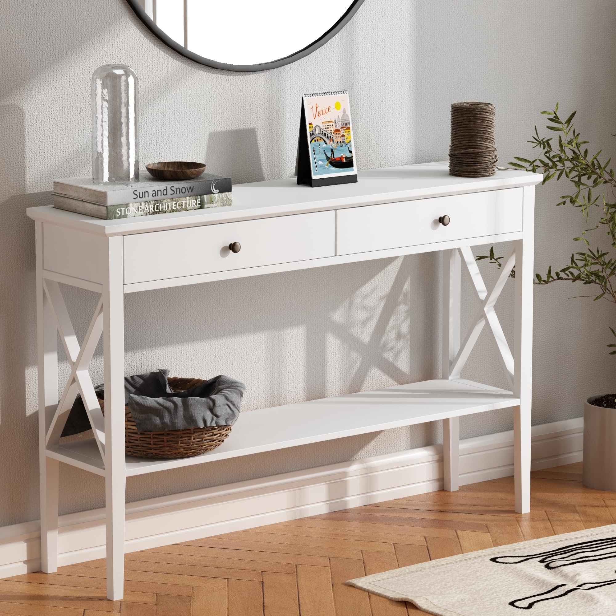 ChooChoo Console Table with Drawers, Narrow Wood Accent Sofa Table Entryway Table with Storage Shelf for Entryway, Front Hall, Hallway, Living Room, Black