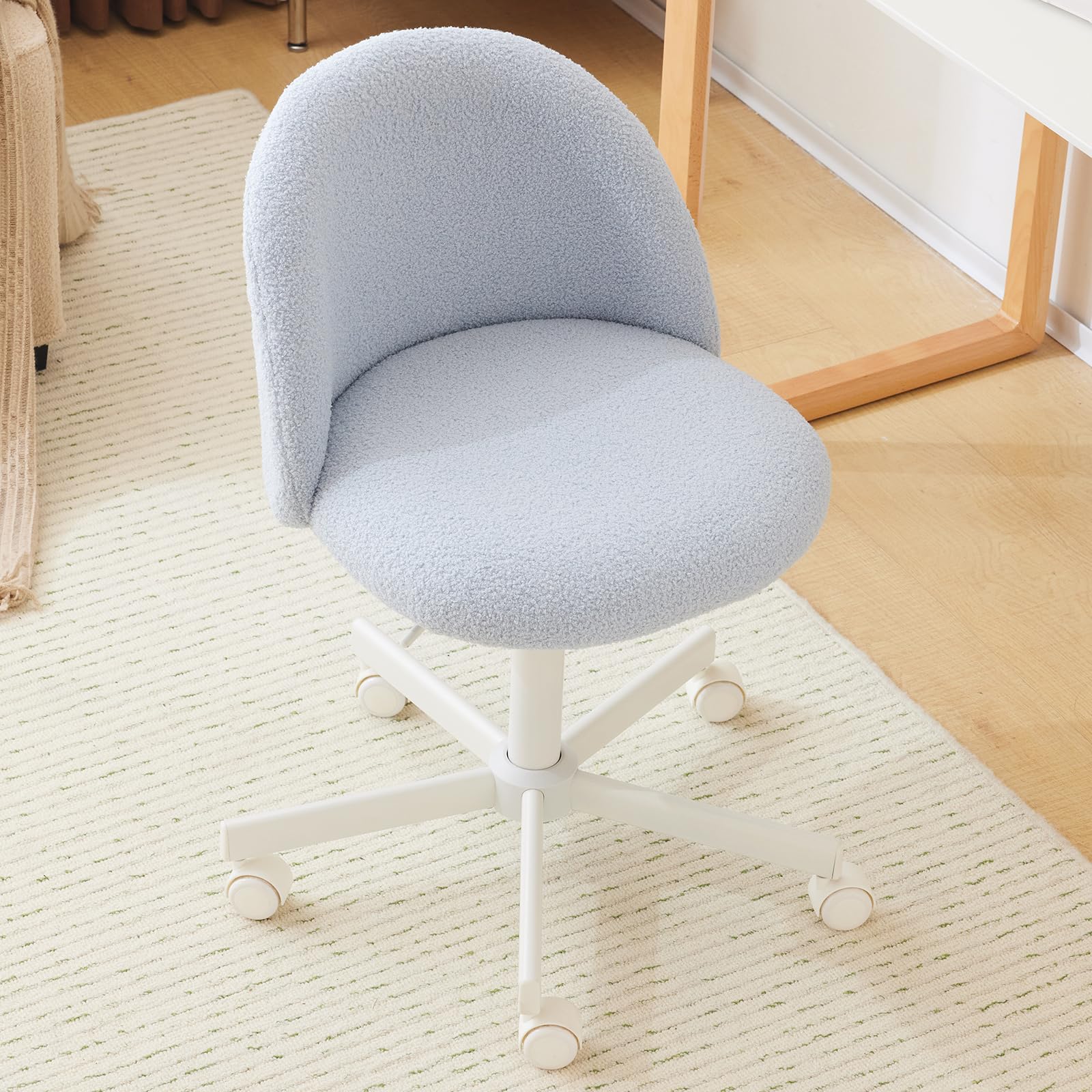 VINGLI Candy Chair Armless Cute Desk Chair,Comfy Small Office Chair with Wheels,Vanity Chair Lumbar Support,Teddy Adjustable Rolling Swivel Computer Task Chair for Home Office,Bedroom,Creamy Beige