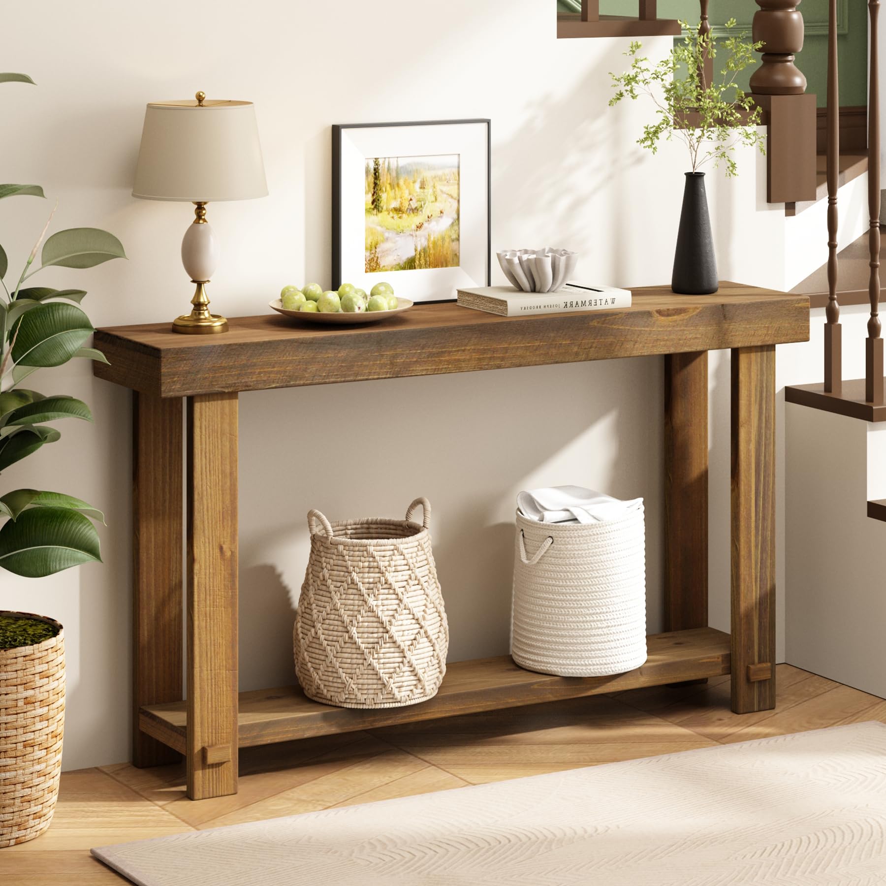 HOKYHOKY Solid Wood Console Table for Entryway, 42.5" Farmhouse Entryway Tables Thickened Tabletop and Legs Rustic Narrow Skinny Behind Couch Sofa Table for Living Room, Hallway, Foyer