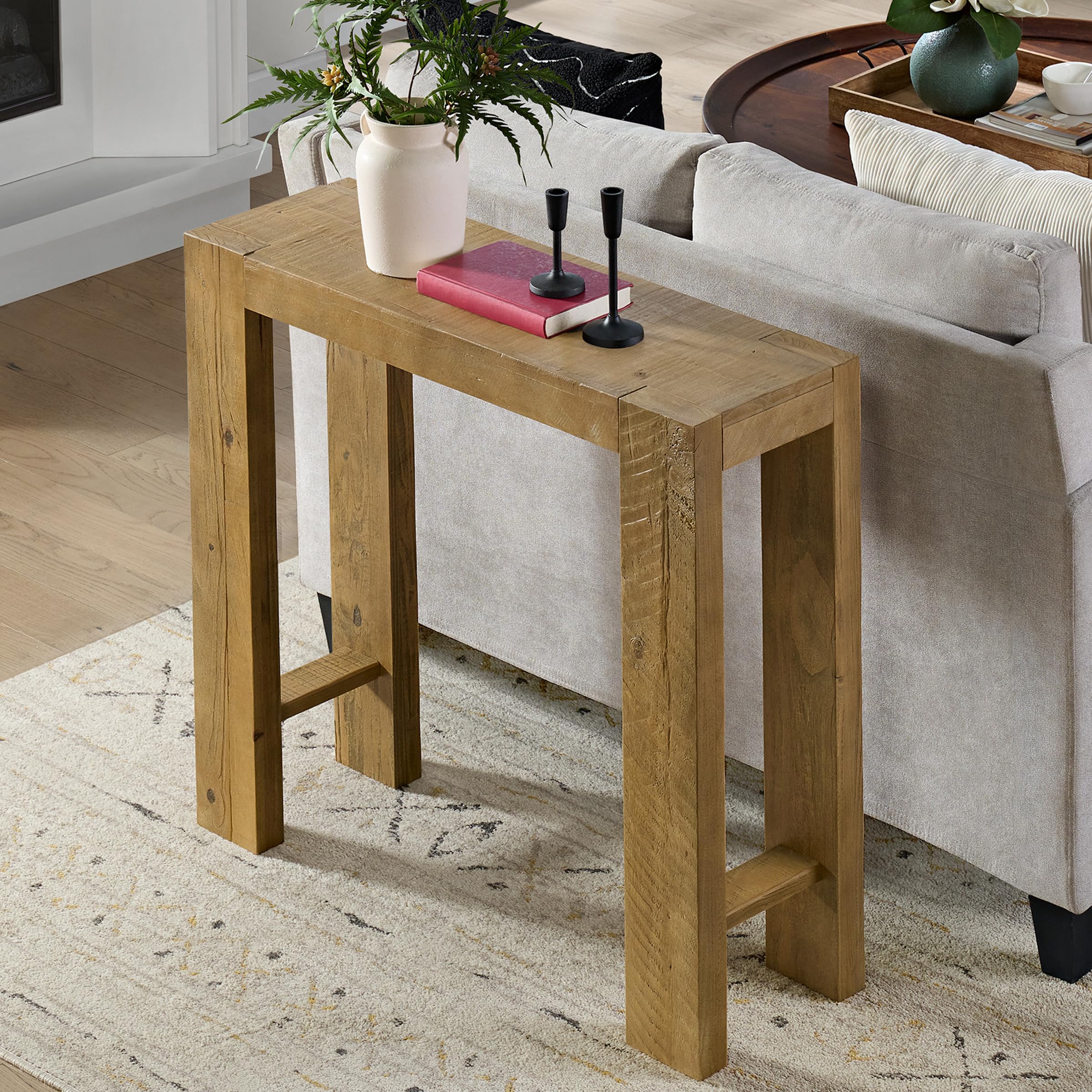 Alaterre Furniture Classic Solid Wood Console Table - 36 Inch Modern Farmhouse Small Entryway Table - Easy Assembly Living Room Furniture for Behind The Couch, Entryway, or Hallway (Brown)