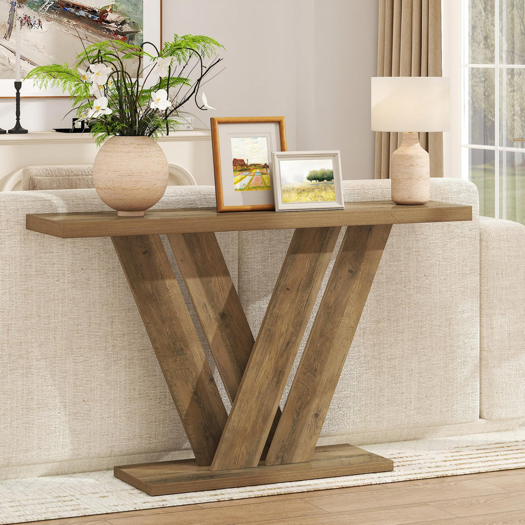 karlott 51 Inch Console Table, Modern V-Shaped Entryway Table, Wood Sofa Table Behind The Couch for Living Room, Hallway, Entrance, Foyer, Easy Assembly, Brown