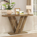 karlott 51 Inch Console Table, Modern V-Shaped Entryway Table, Wood Sofa Table Behind The Couch for Living Room, Hallway, Entrance, Foyer, Easy Assembly, Brown
