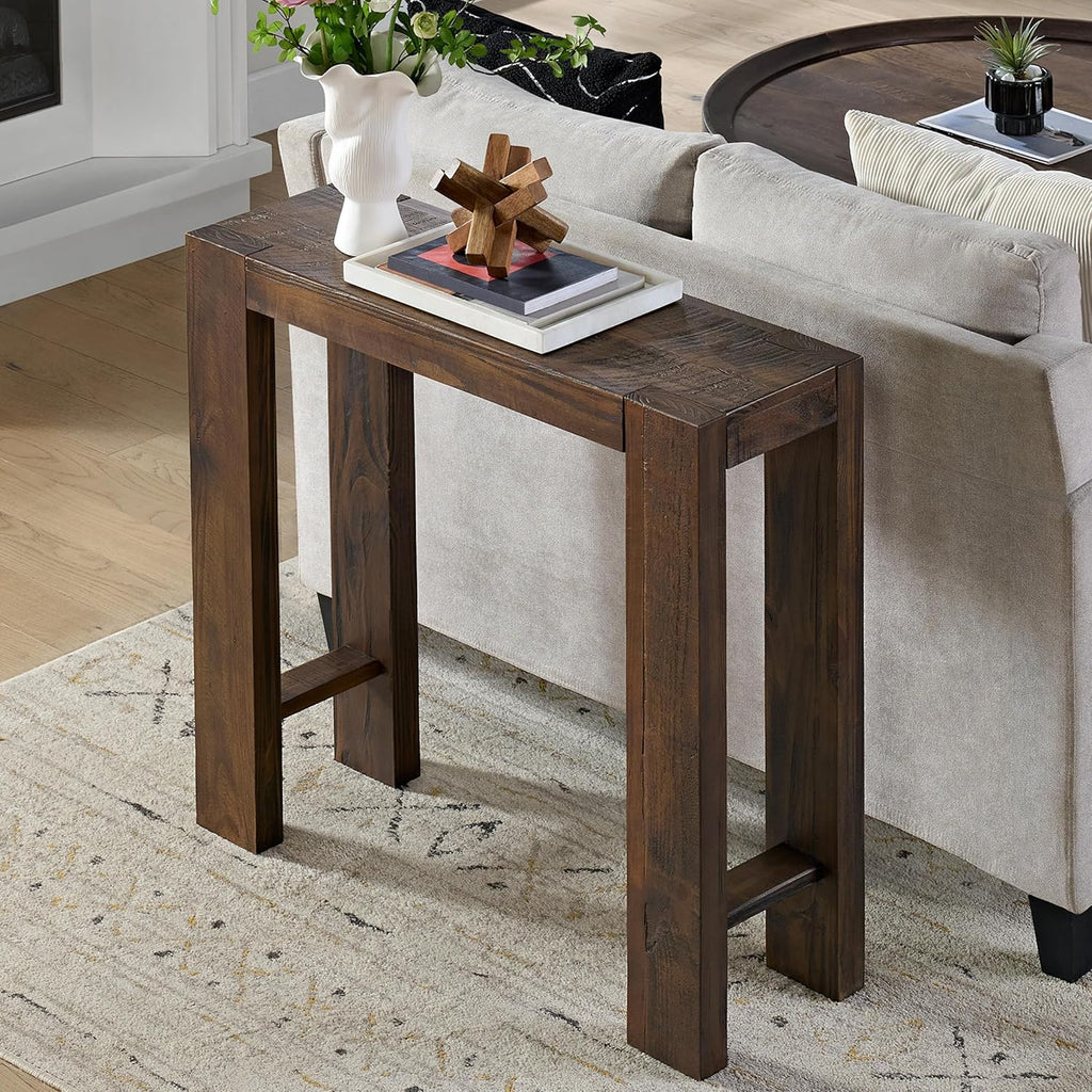 Alaterre Furniture Classic Solid Wood Console Table - 36 Inch Modern Farmhouse Small Entryway Table - Easy Assembly Living Room Furniture for Behind The Couch, Entryway, or Hallway (Brown)