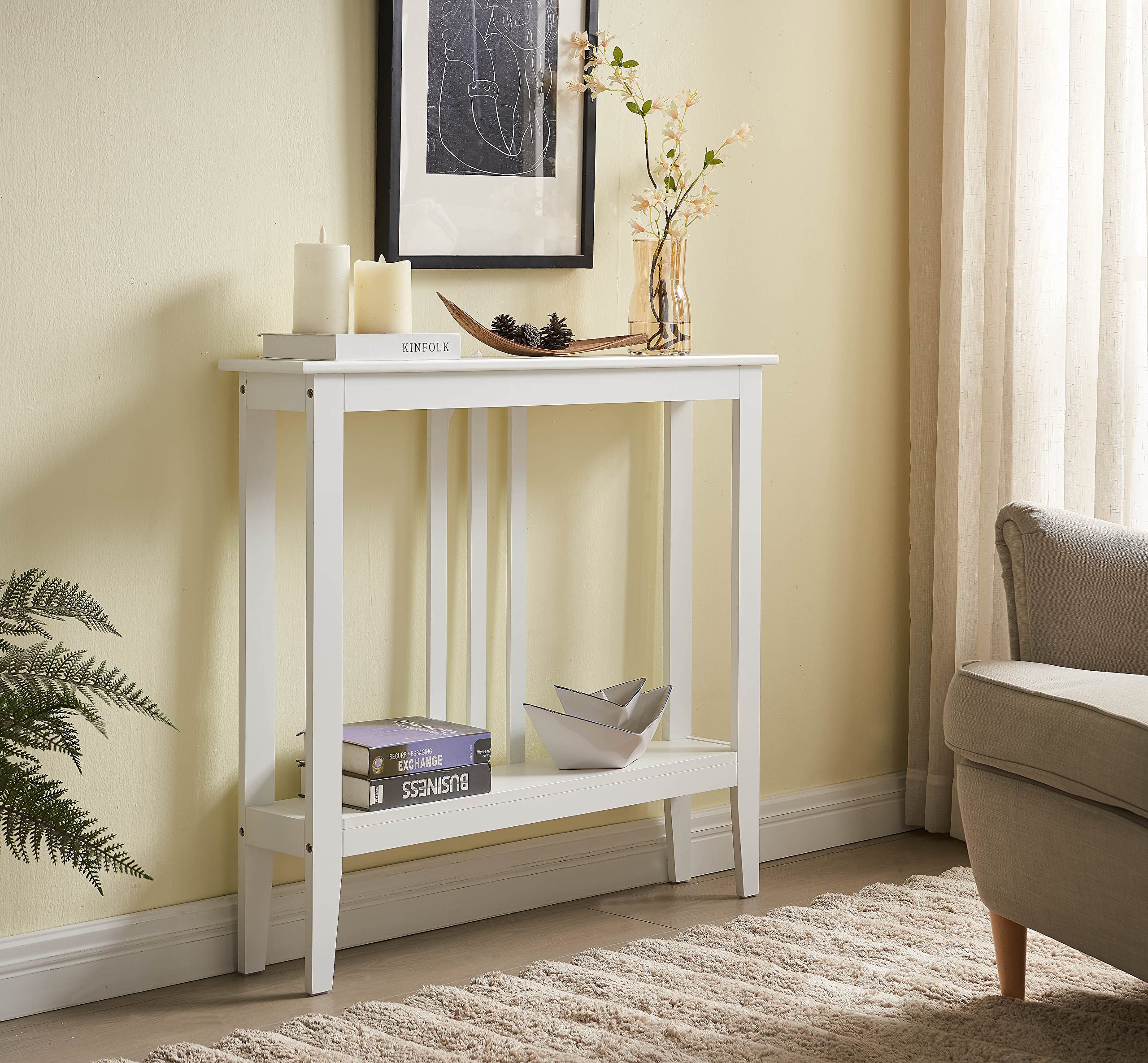 Kings Brand Furniture Narrow Console Table with Storage – Rectangular Entryway & Behind Sofa Table, Wood Accent Hallway Table for Foyer or Living Room, Espresso