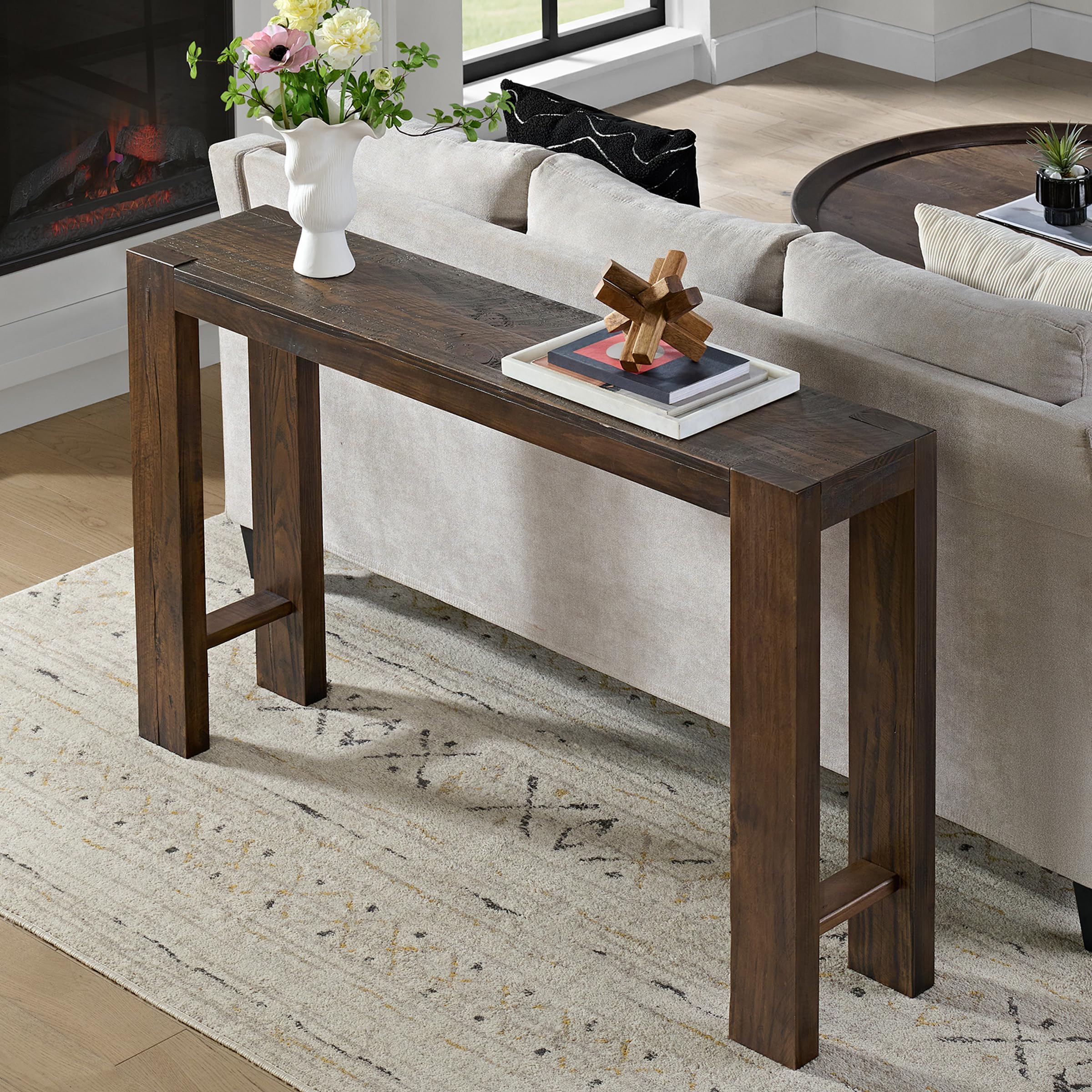 Alaterre Furniture Classic Solid Wood Console Table - 36 Inch Modern Farmhouse Small Entryway Table - Easy Assembly Living Room Furniture for Behind The Couch, Entryway, or Hallway (Brown)