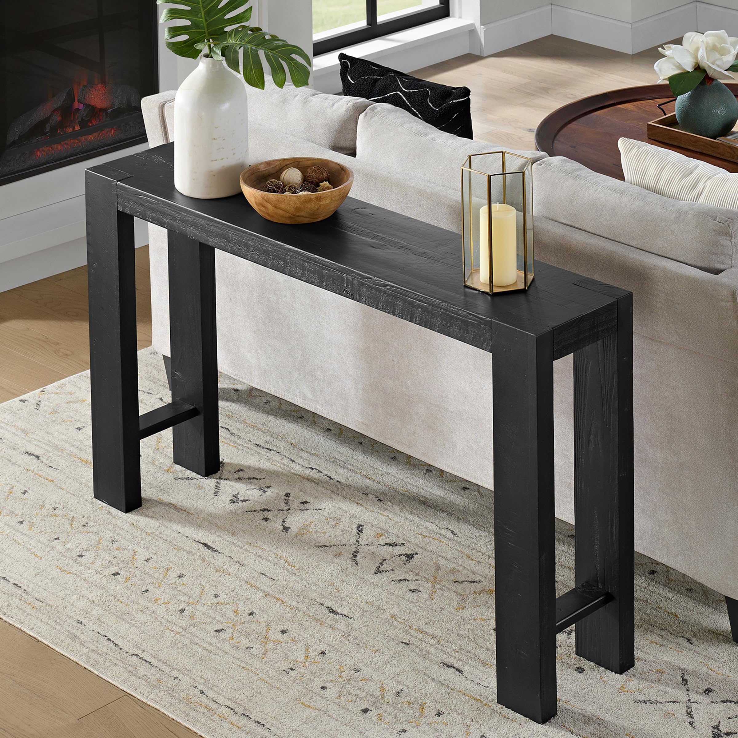 Alaterre Furniture Classic Solid Wood Console Table - 36 Inch Modern Farmhouse Small Entryway Table - Easy Assembly Living Room Furniture for Behind The Couch, Entryway, or Hallway (Brown)