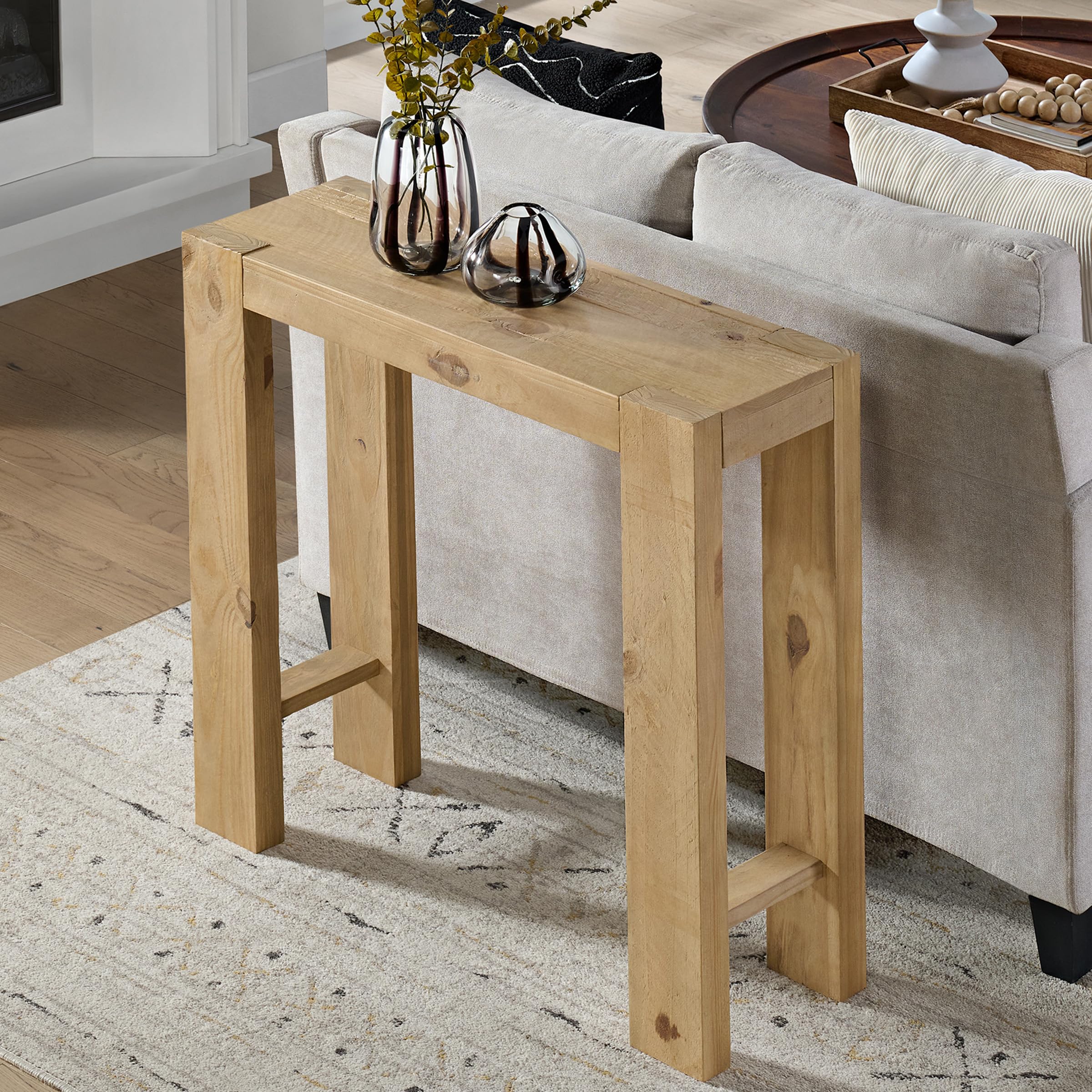 Alaterre Furniture Classic Solid Wood Console Table - 36 Inch Modern Farmhouse Small Entryway Table - Easy Assembly Living Room Furniture for Behind The Couch, Entryway, or Hallway (Brown)