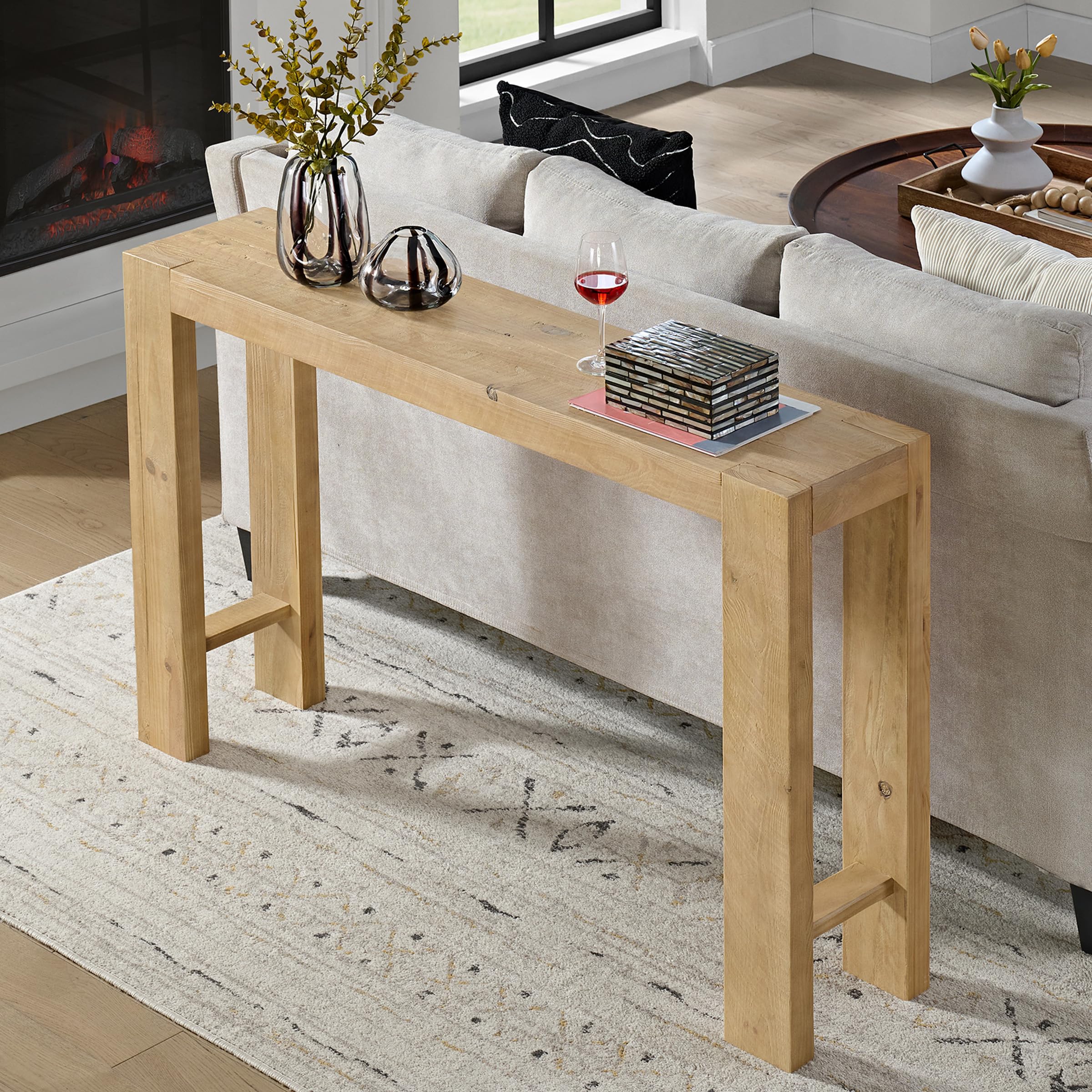 Alaterre Furniture Classic Solid Wood Console Table - 36 Inch Modern Farmhouse Small Entryway Table - Easy Assembly Living Room Furniture for Behind The Couch, Entryway, or Hallway (Brown)