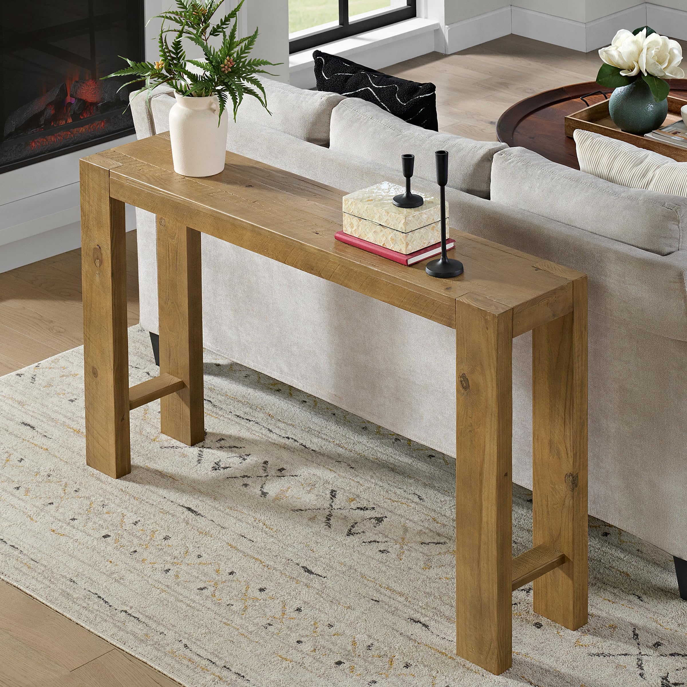 Alaterre Furniture Classic Solid Wood Console Table - 36 Inch Modern Farmhouse Small Entryway Table - Easy Assembly Living Room Furniture for Behind The Couch, Entryway, or Hallway (Brown)
