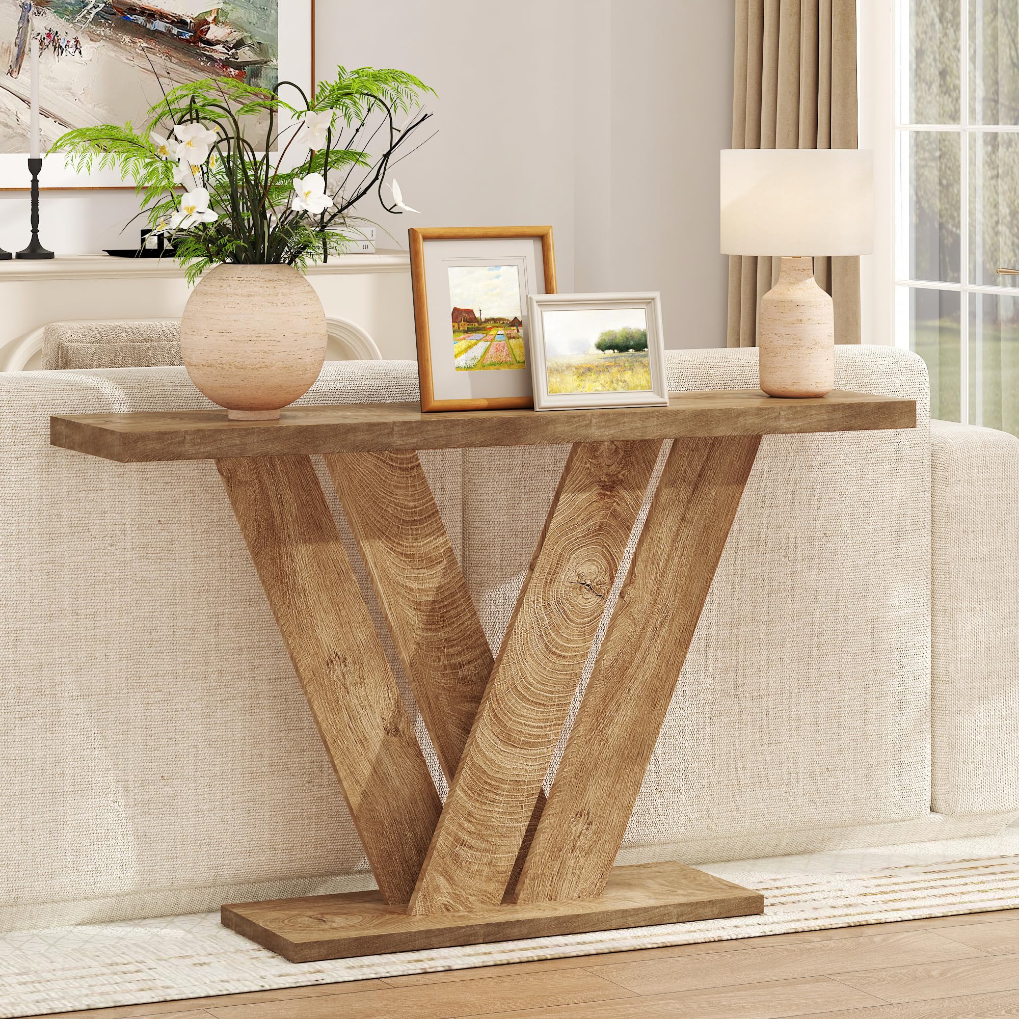 karlott 51 Inch Console Table, Modern V-Shaped Entryway Table, Wood Sofa Table Behind The Couch for Living Room, Hallway, Entrance, Foyer, Easy Assembly, Brown
